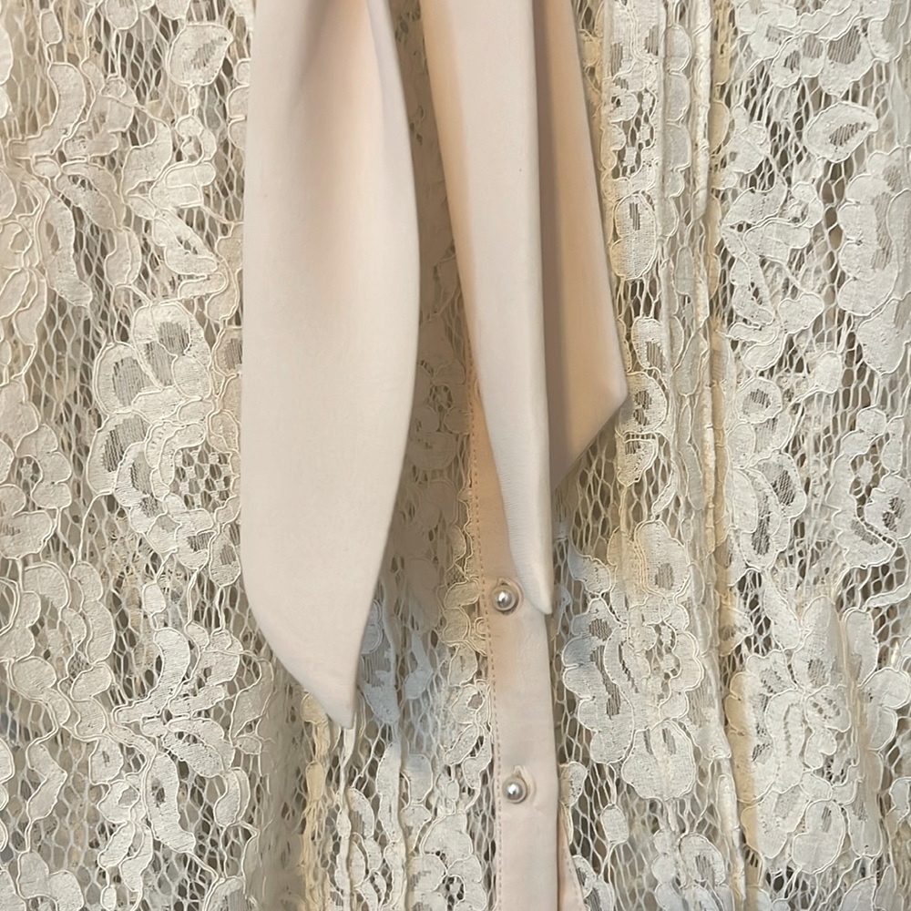 Zara Pearl button Down Long Sleeved Lace Blousy Tie Collar